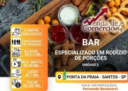 Bar Especializado em Rodízio de Porções (Bairro Nobre) em Santos!